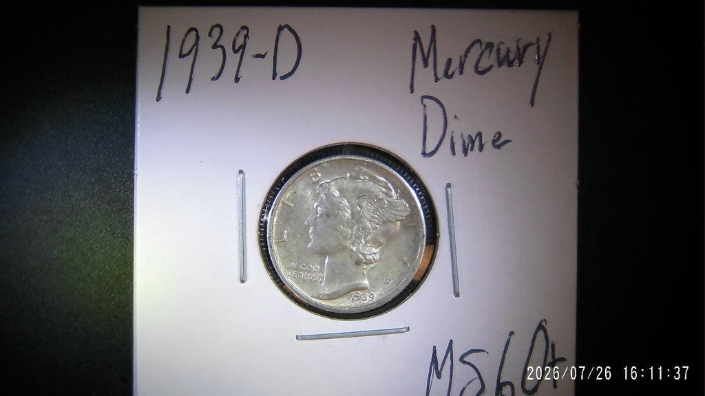 1939-D Mercury Dime MS60+