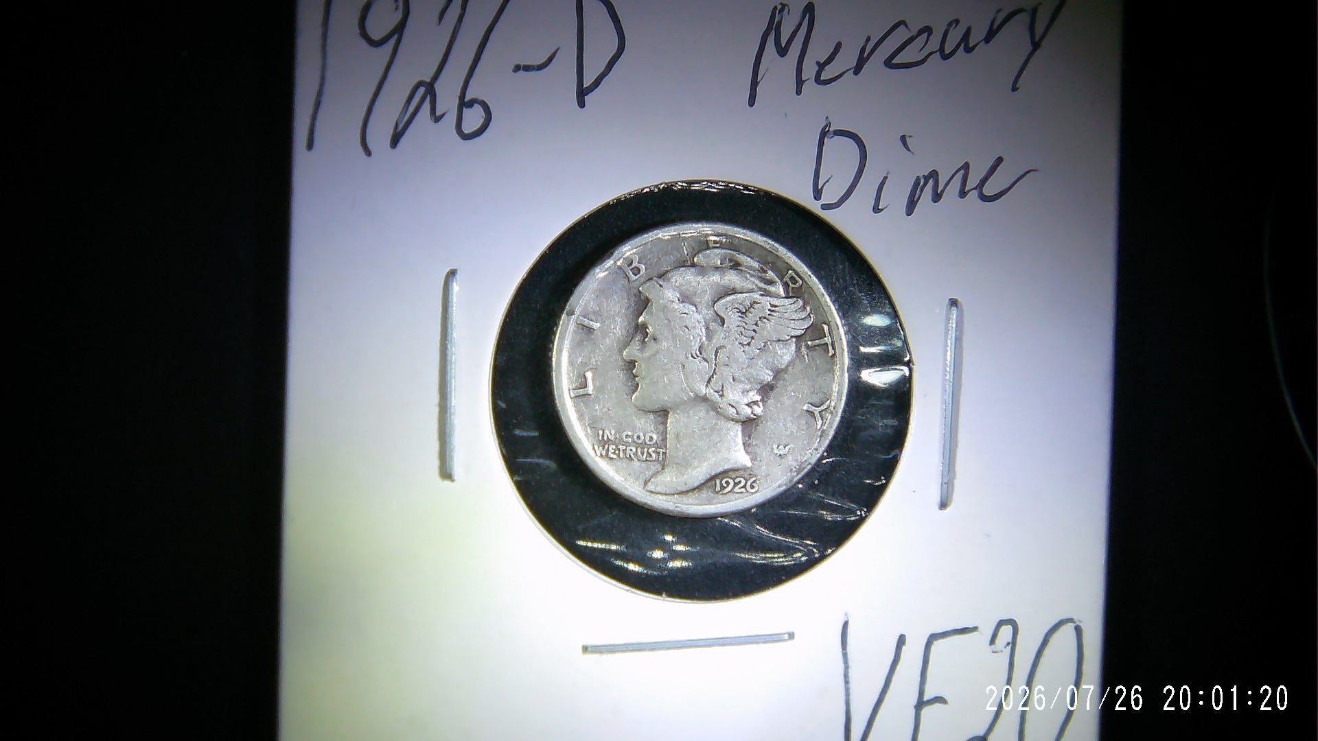 1926-D Mercury Dime VF20