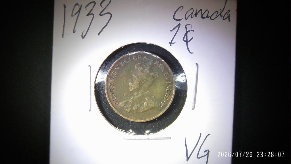 1933 Canadian one cent VG