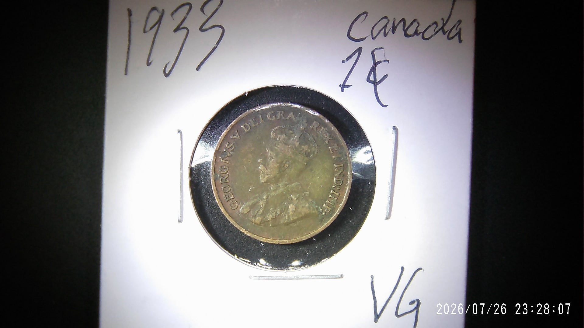 1933 Canadian one cent VG