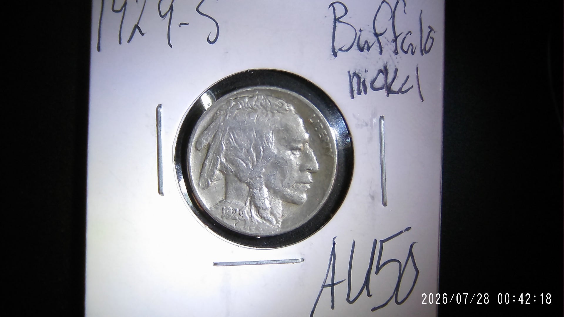 1929-S Buffalo Nickel AU50