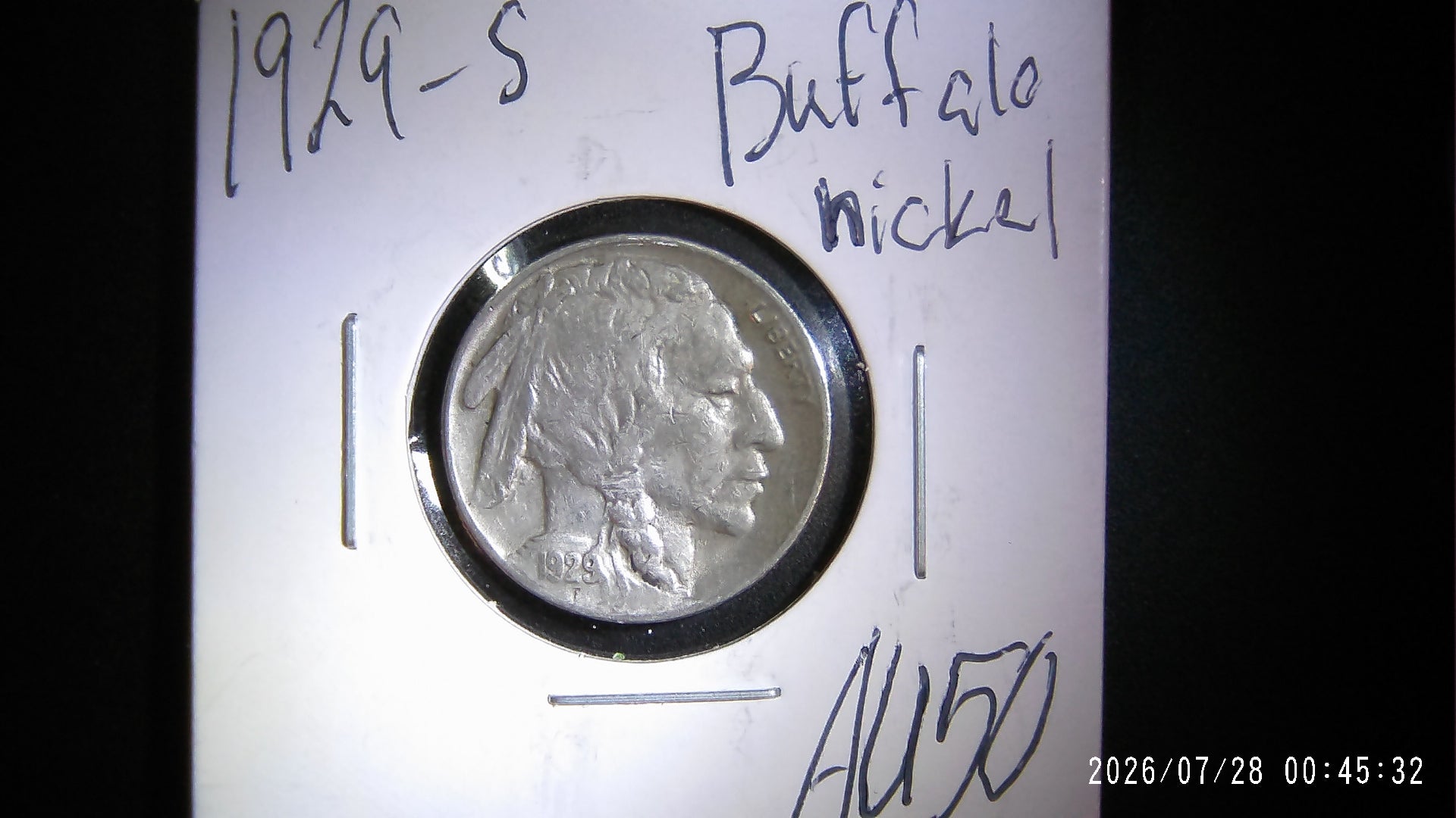 1929-S Buffalo Nickel AU50