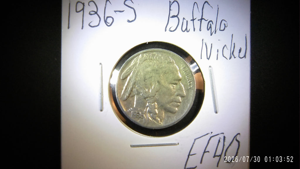 1936-S Buffalo Nickel EF40