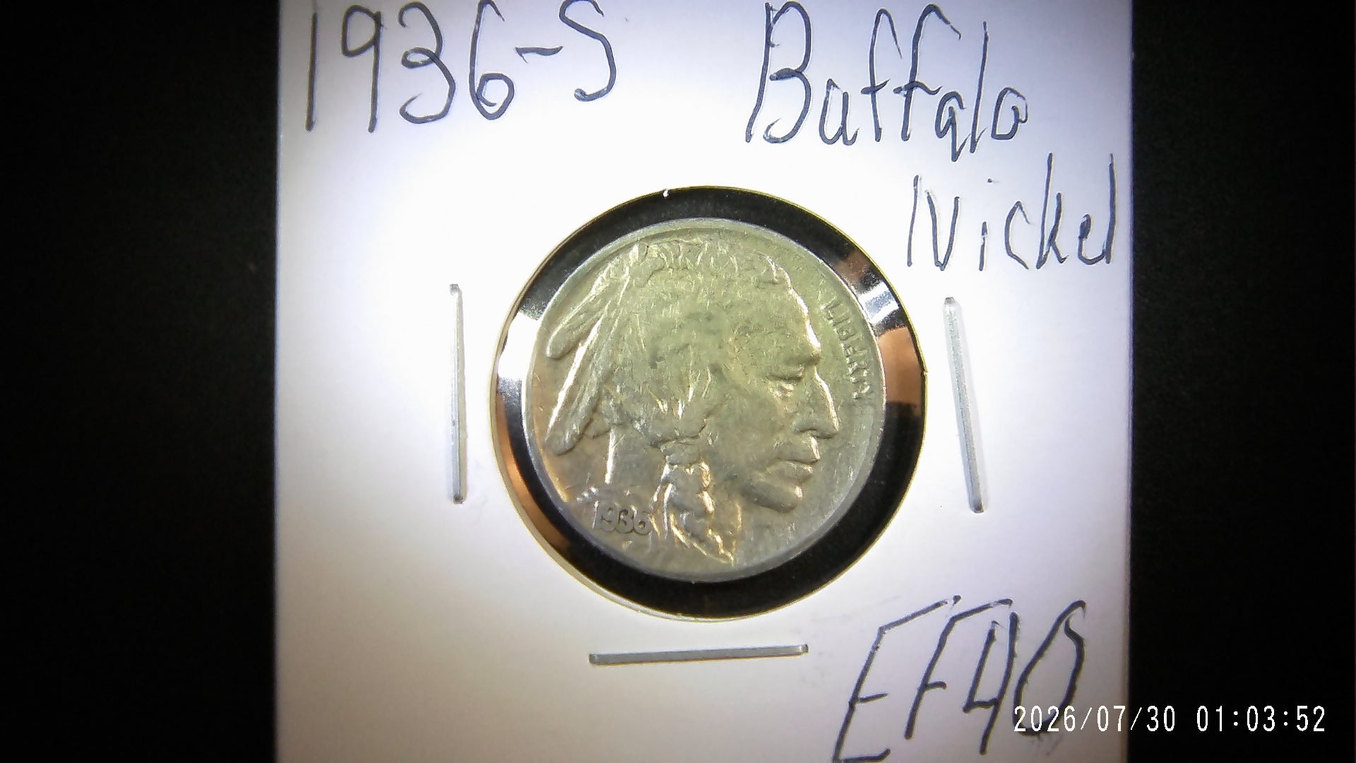 1936-S Buffalo Nickel EF40