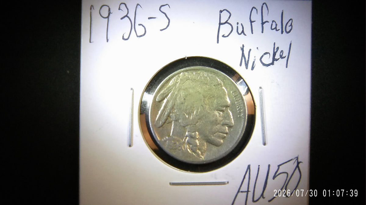 1936-S Buffalo Nickel AU50