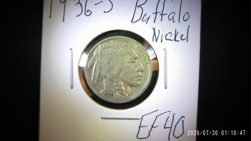 1936-S Buffalo Nickel EF40