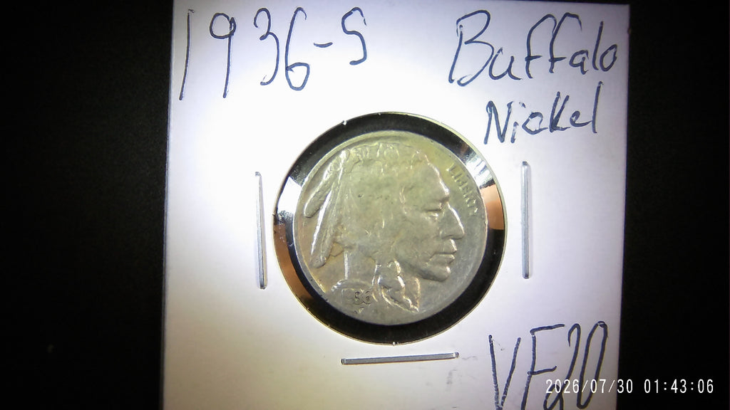 1936-S Buffalo Nickel VF20