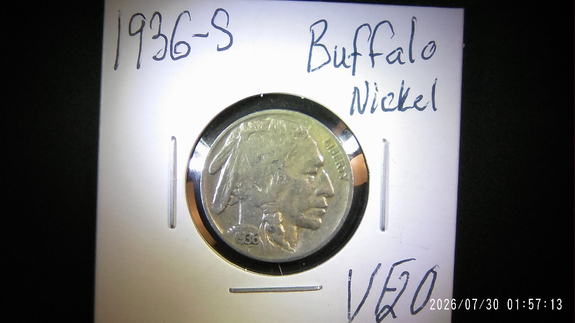 1936-S Buffalo Nickel VF20