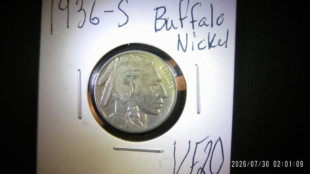 1936-S Buffalo Nickel VF20