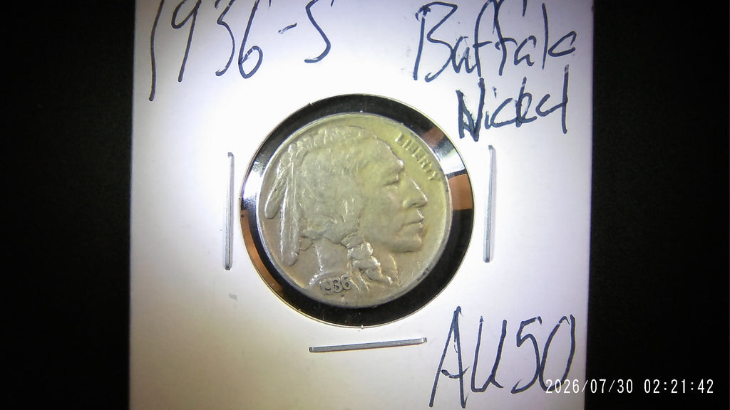 1936-S Buffalo Nickel AU50