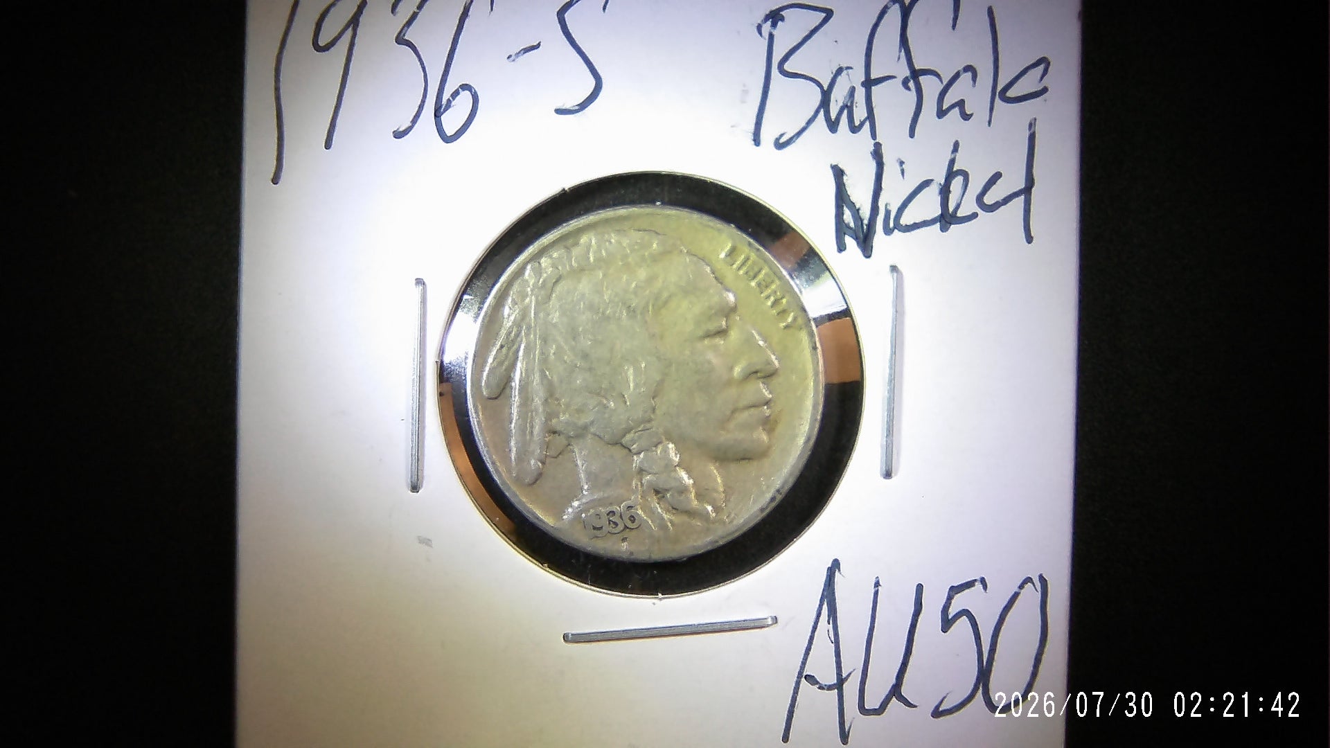 1936-S Buffalo Nickel AU50
