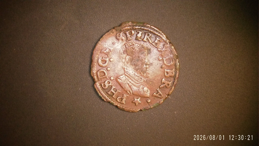 1577-1598 Spanish Netherlands 1 Liard copper Cob VG+