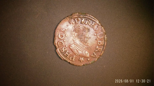 1577-1598 Spanish Netherlands 1 Liard copper Cob VG+