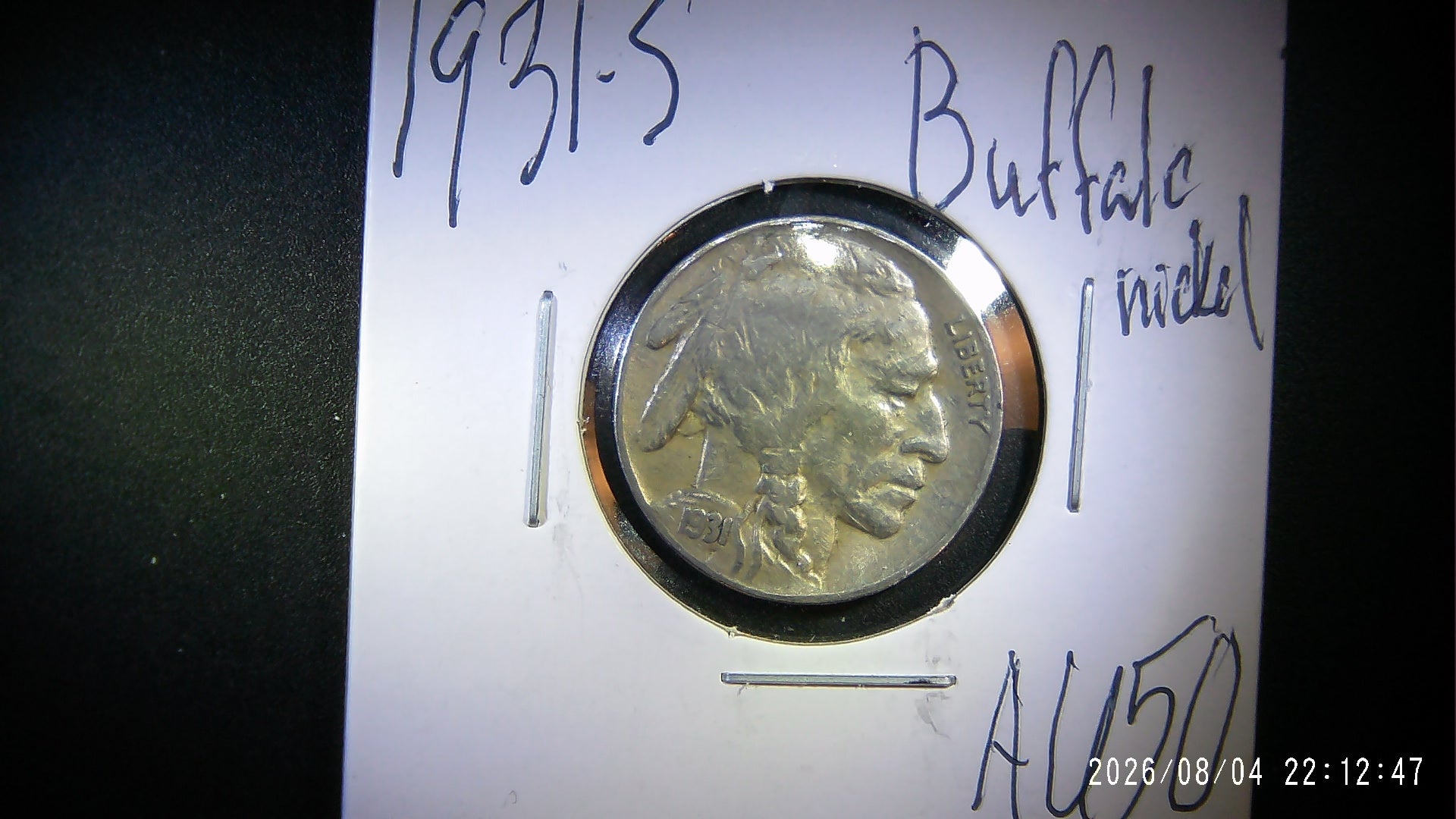 1931-S Buffalo Nickel AU50